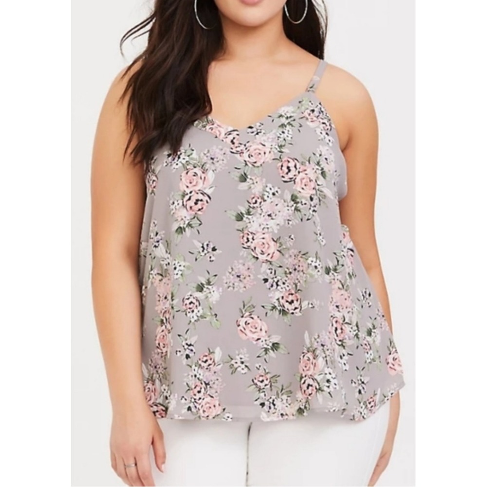 Torrid gray pink floral summer tie around vacation travel boho top blouse 2X
